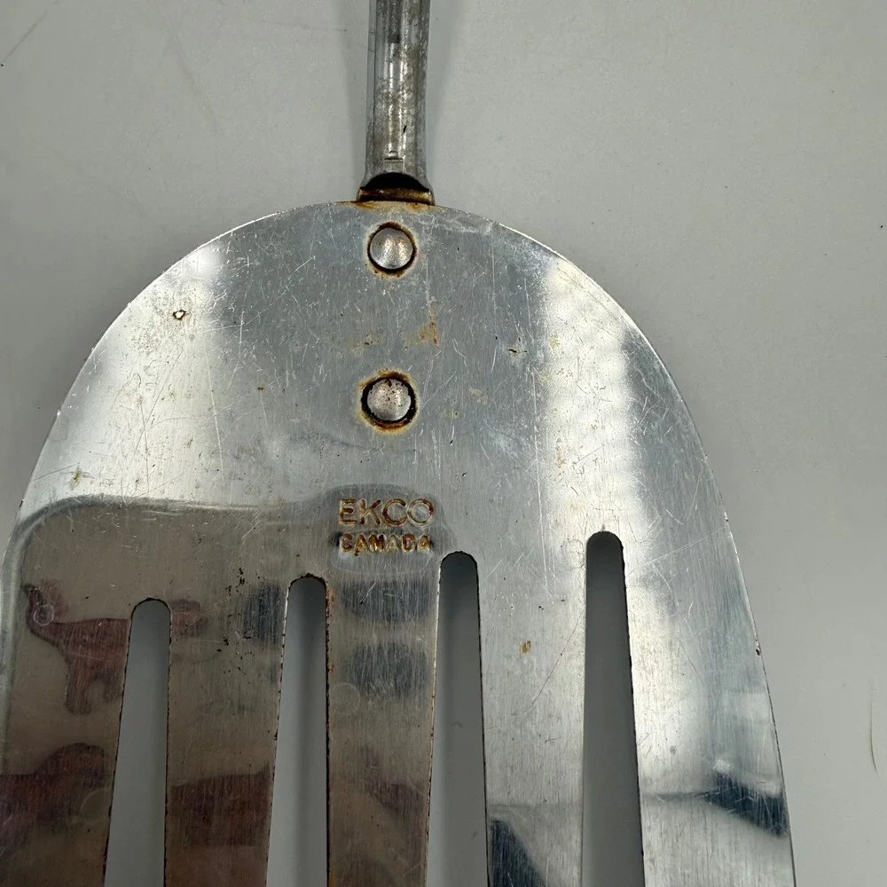 Vintage Ekco Canada Slotted Spatula Turner Stainless Steel Black Handle 12 Inch
